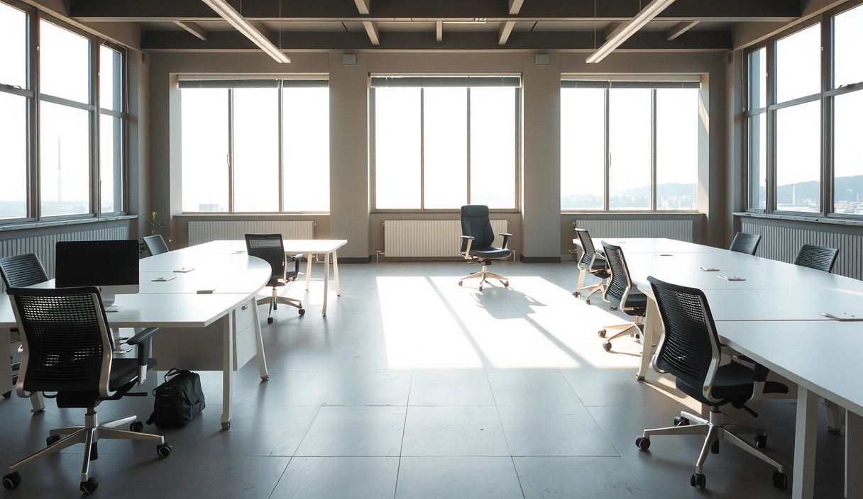 Ufficio moderno e vuoto, simbolo di spazio e scalabilità